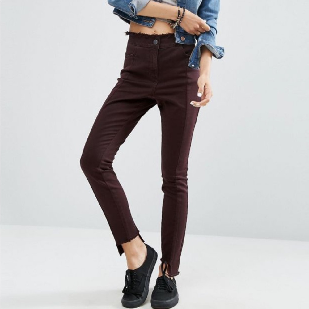 ASOS Berry High rise Deconstructed Skinny Pants